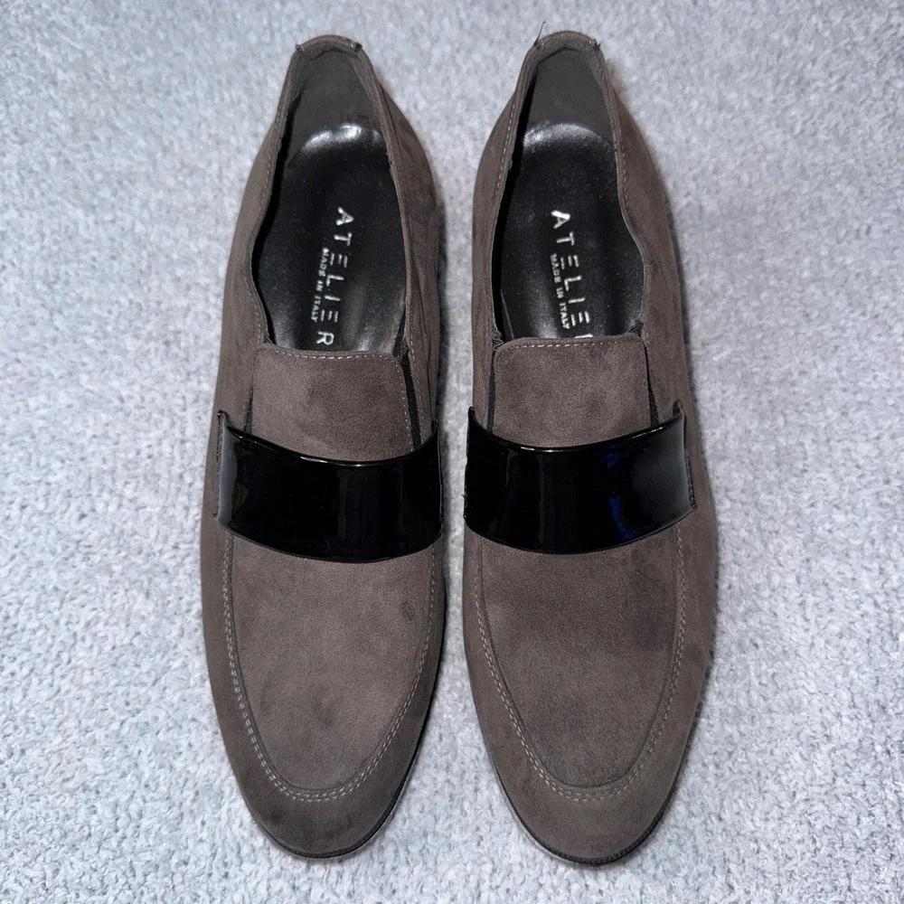 ATELIERS Herald Women's Suede Loafers Platform Block Heel Slip‎ On Shoes sz 8